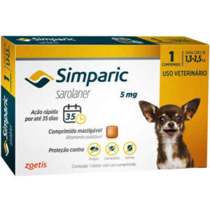 Antipulgas Zoetis Simparic 5 mg para Cães de 1,3 a 2,5 Kg