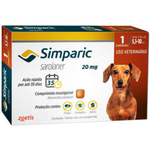 Antipulgas Zoetis Simparic 20 mg para Cães de 5,1 a 10 Kg