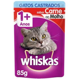 Whiskas Sachê para Gatos Adultos Castrados Sabor Carne ao Molho