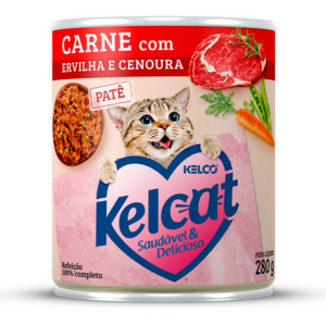 Alimento Úmido Lata Kelco Kelcat Saudável & Delicioso Carne com Ervilha e Cenoura para Gatos 280 g