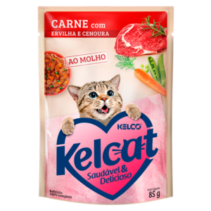 Alimento Úmido Sachê Kelco Kelcat Carne com Ervilha e Cenoura para Gatos 85 g