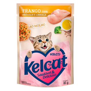 Alimento Úmido Sachê Kelco Kelcat Frango com Brócolis e Linhaça para Gatos 85 g
