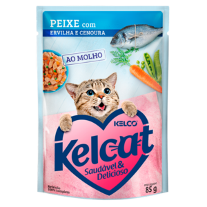Alimento Úmido Sachê Kelco Kelcat Peixe com Ervilha e Cenoura para Gatos 85 g