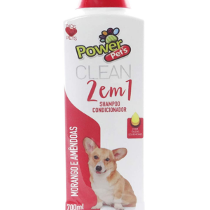 Shampoo Power Pets Clean 2 em 1 Morango e Amêndoas