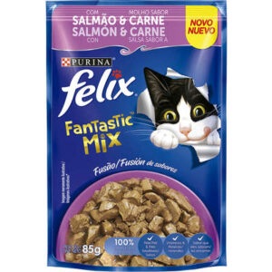 Ração Úmida Purina Felix Fantastic Mix para Gatos Adultos Sabor Salmão & Molho de Carne
