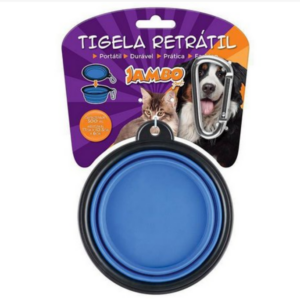 Tigela Plástica Retrátil Jambo Pet Azul Grande